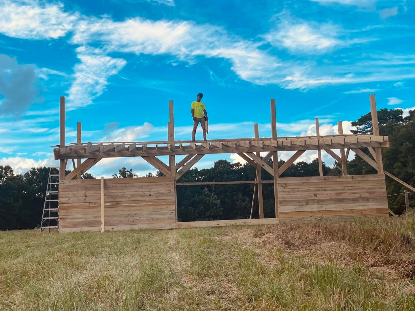 Horse stable framing under construction
